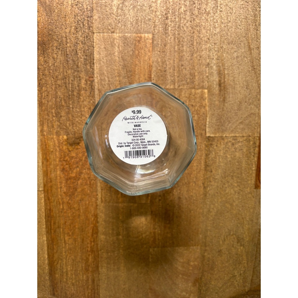 Octagonal Clear Glass Bottle Vase - Hearth & Hand with Magnolia - NEW - Picture 7 of 7